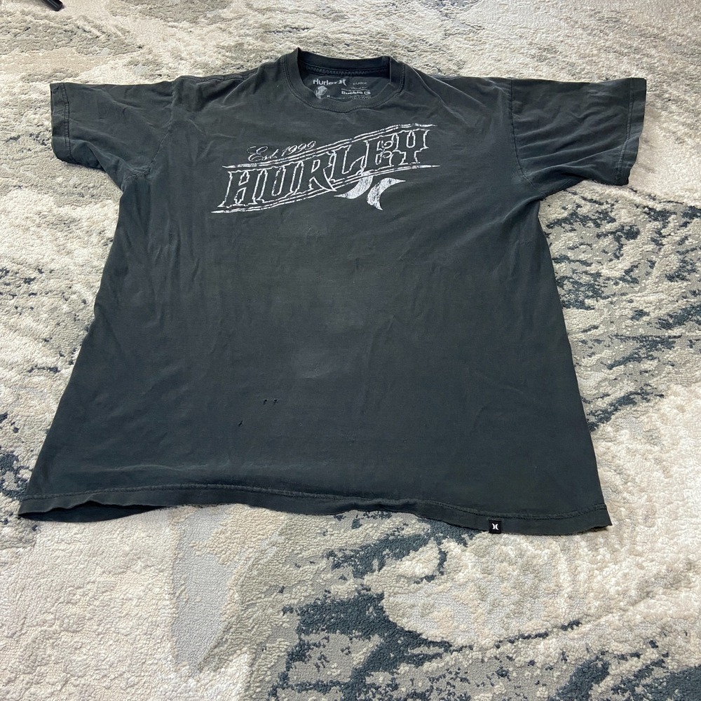 Y2K Hurley Grunge T Shirt Sz XL Black Spellout Logo Graphic Outdoor
